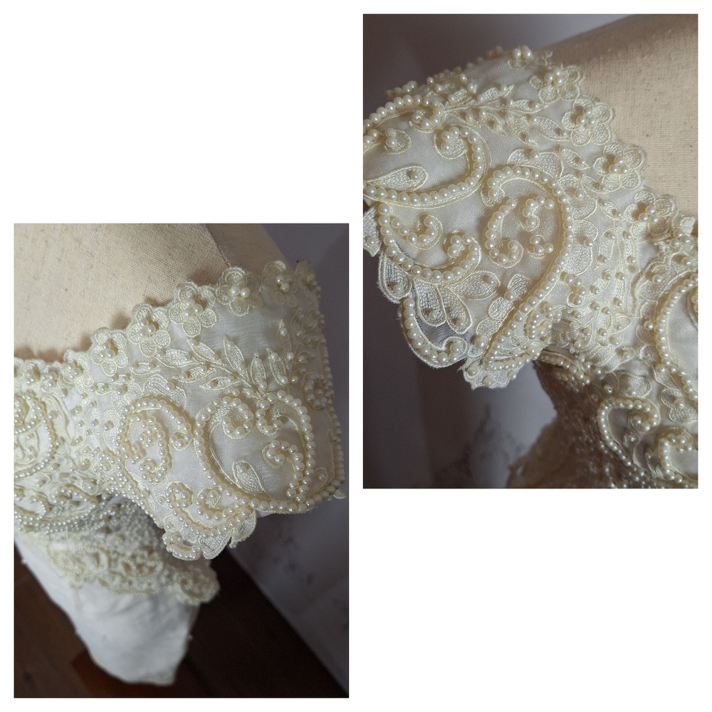 St. Pucchi Ivory Lace Beaded Vintage-Style Wedding Dress with Train - Picture 13 of 16